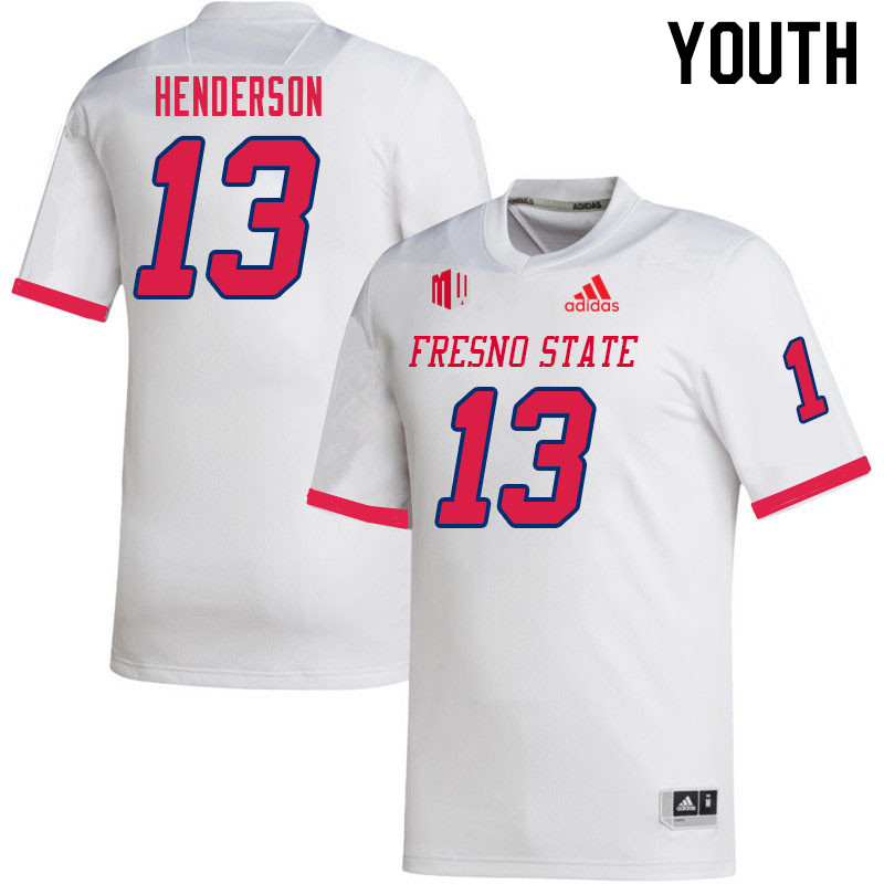 Youth #13 Jaylen Henderson Fresno State Bulldogs College Football Jerseys Sale-White - Click Image to Close